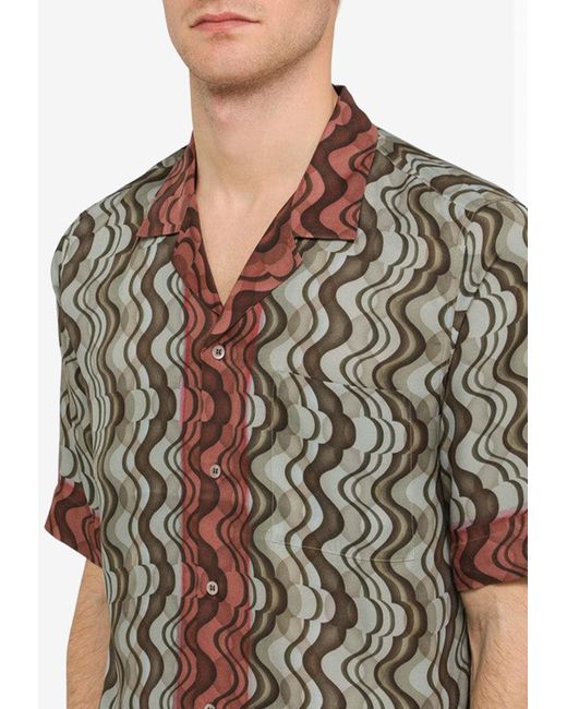 Dries Van Noten Multicolor Wavy Pattern Short-Sleeved Shirt for men
