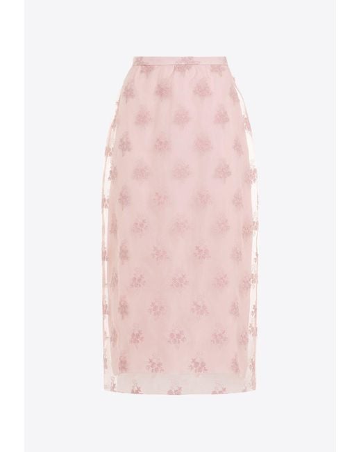 Erdem Pink Embroidered Midi Pencil Skirt