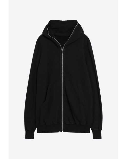 Rick Owens Black Jumbo Gimp Zip-Up Hooded Sweatshirt for men