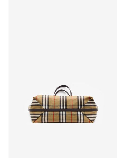 Burberry Natural Medium Highlands Checked Tote Bag