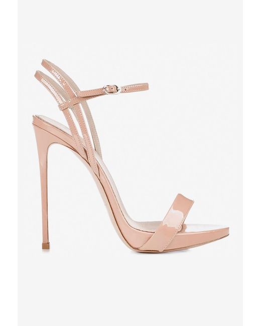 Le Silla Gwen 120 Patent Leather Sandals in Beige (Natural) | Lyst UK