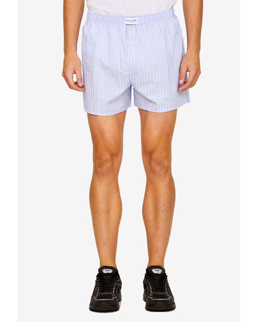 Dior White Striped Cotton Boxer Shorts for men