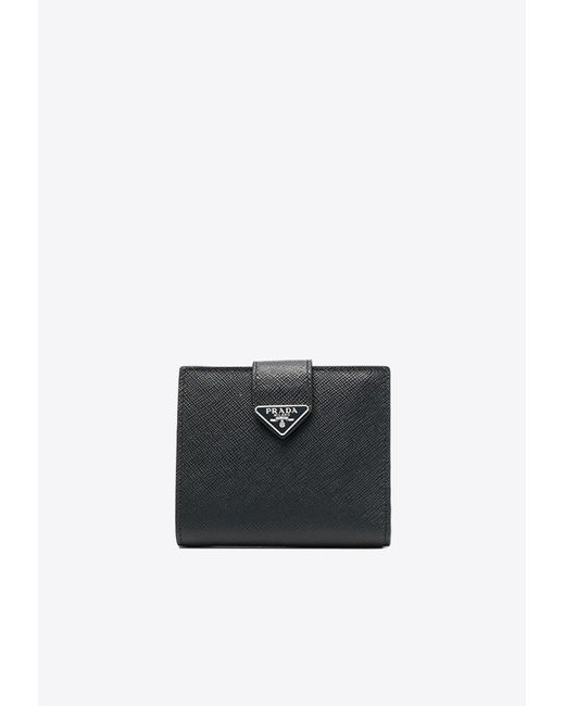 Prada White Triangle Logo Bi-Fold Leather Wallet for men