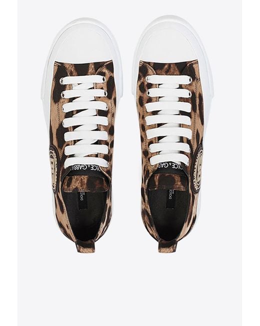 Dolce & Gabbana White Portofino Leopard Print Low-Top Sneakers
