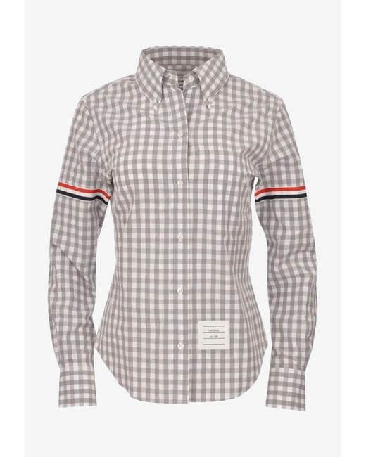 Thom Browne White Long Sleeve Gingham Check Shirt