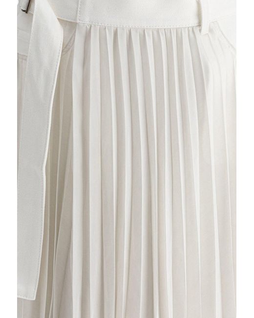 Sacai White Pleated Midi Skirt With Belt