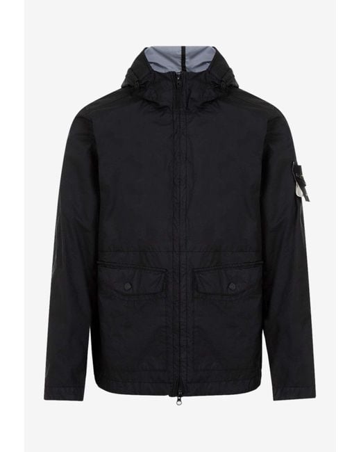 Stone Island Logo-patch Zip-up Jacket in Blue for Men | Lyst