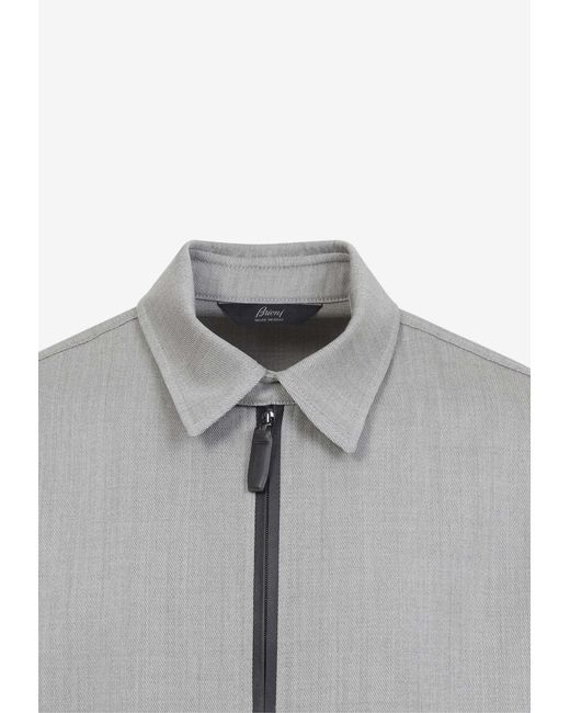 Brioni Gray Zip-Up Blouson Jacket for men