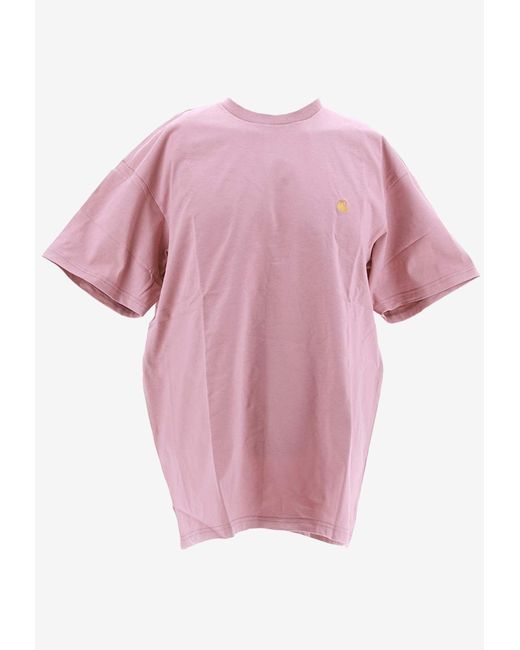 Carhartt Pink Chase Logo-Embroidered T-Shirt for men