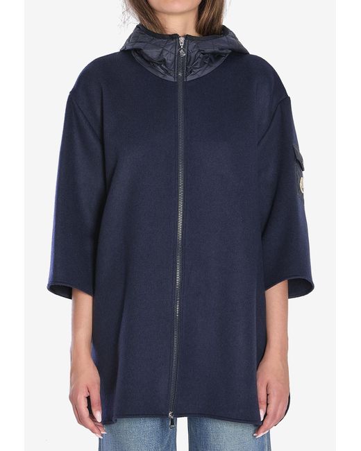 Moncler Blue Logo Patch Zip-Up Cape