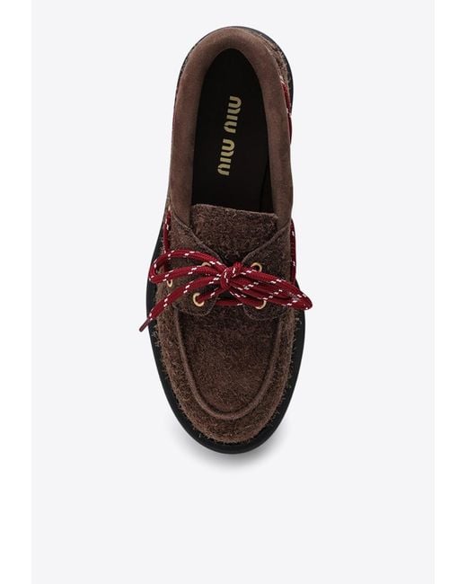 Miu Miu Brown Calf Leather Bos Taurus Slip-On Loafers