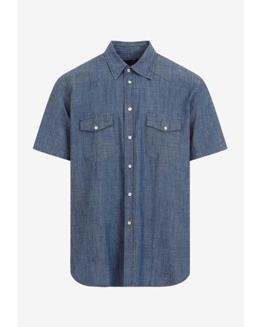 Universal Works Blue Western Garage Short-Sleeved Shirt for men