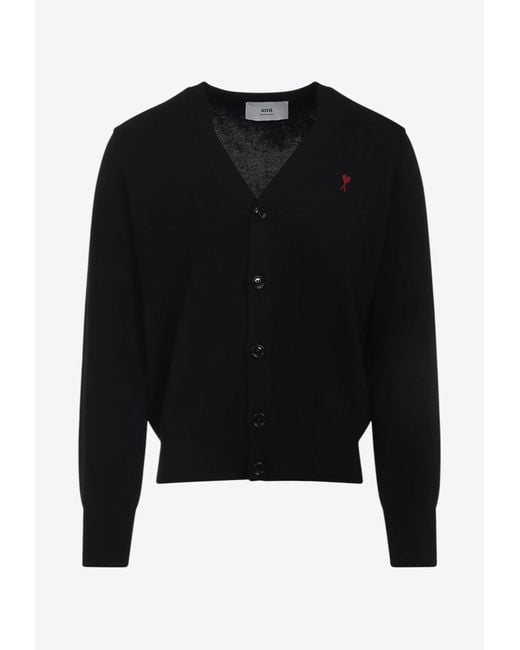 AMI Black Adc Wool Cardigan for men