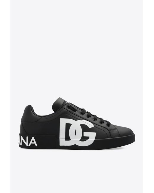Dolce & Gabbana Black Portofino Logo-printed Low-top Sneakers for men