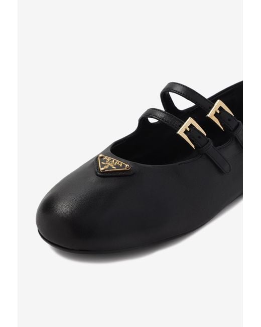 Prada White Logo-Plaque Ballet Flats