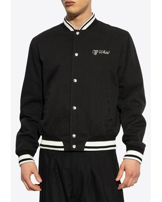 Off-White c/o Virgil Abloh Black Script Souvenir Varsity Bomber Jacket for men