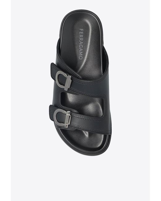Ferragamo Black Leather Slides Colly for men