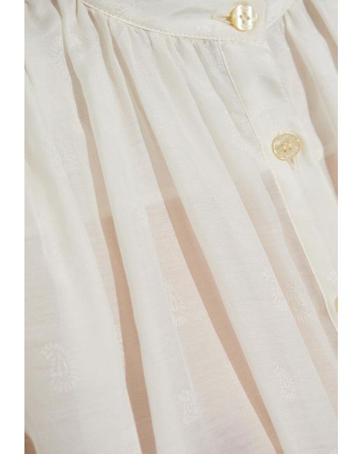 Etro White Sheer Gathered Silk-Blend Blouse