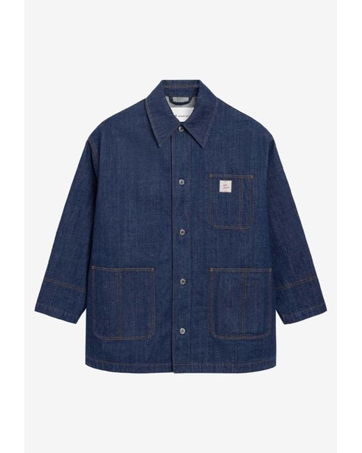 AMI Blue Logo Patch Denim Jacket for men