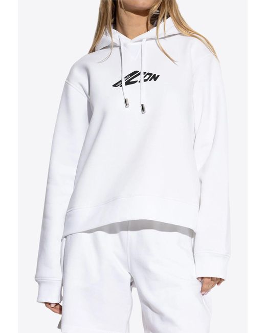 DSquared² White Icon Print Drawstring Hoodie