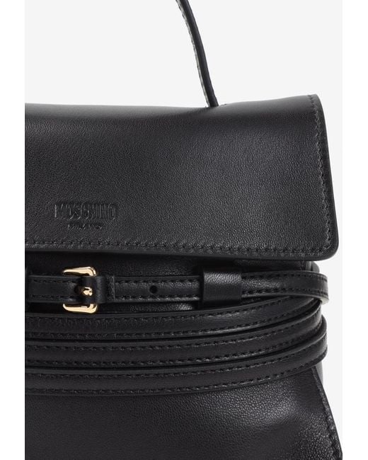 Moschino Black Belted Suede Leather Top Handle Bag