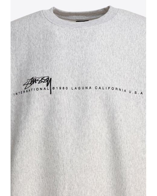 Stussy Gray Logo Print Crewneck Sweatshirt for men