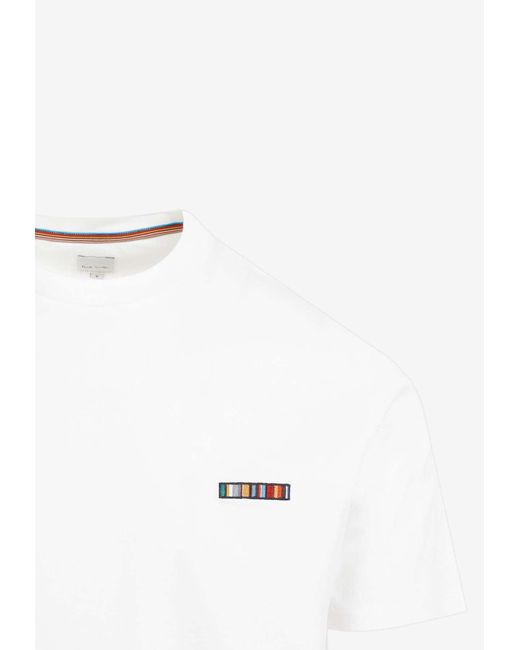 Paul Smith White Multi Stripe Embroidered T-Shirt for men