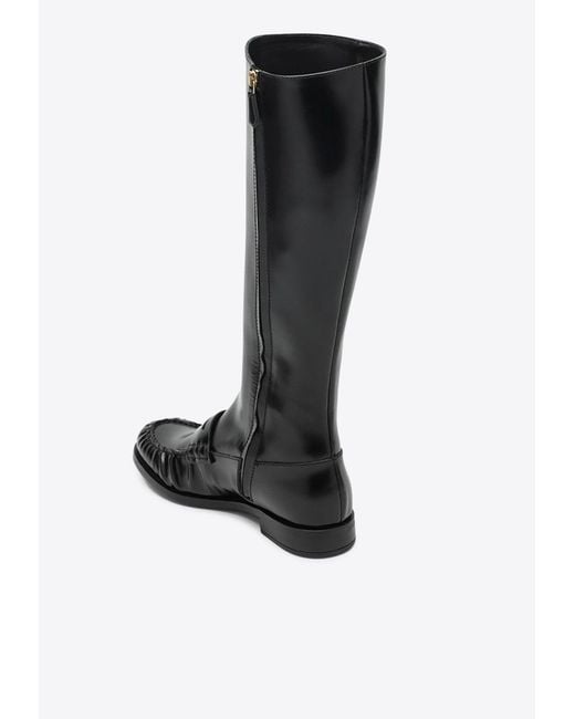 Prada Black Leather Knee-Length Boots