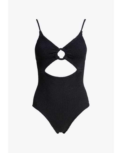 Hunza G Black Crystal Cut-Out One-Piece Swimsuit