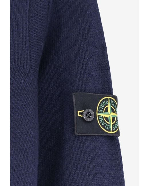 Stone Island Blue Logo Patch Wool Blend Sweater for men