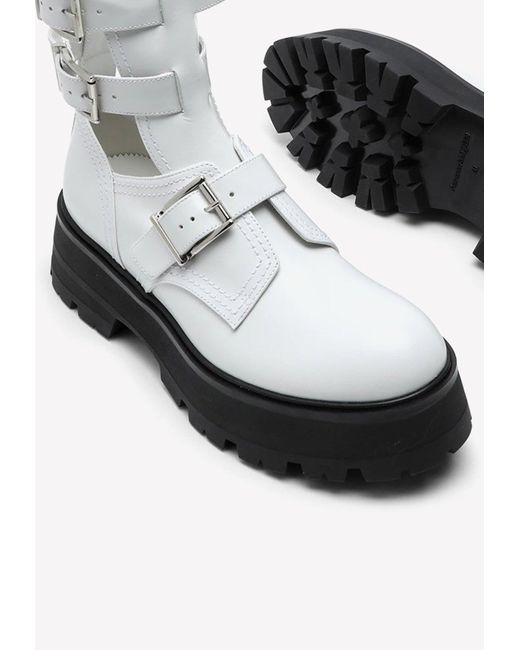 Alexander McQueen Rave Buckle Leather Boots in White Lyst