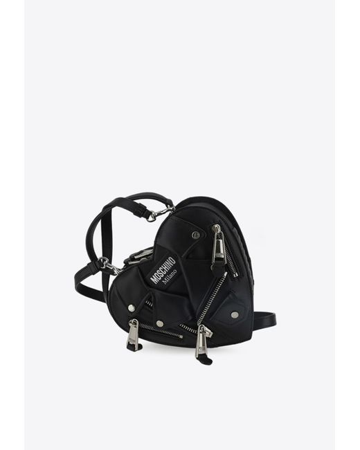 Moschino Black Heart Biker Leather Shoulder Bag