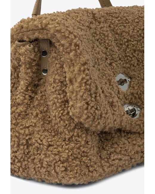 Zanellato Brown Small Postina Shearling Top Handle Bag