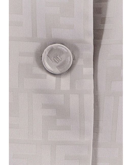 Fendi White Single-Breasted Logo Jacquard Blazer