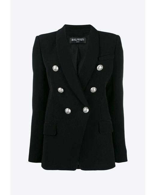 Balmain Black Double-Breasted Fitted Blazer