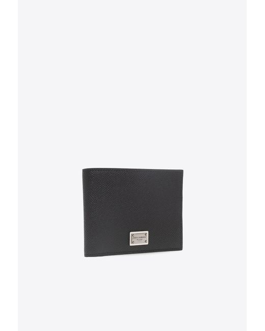Dolce & Gabbana White Logo Plaque Compact Bi-Fold Leather Wallet for men