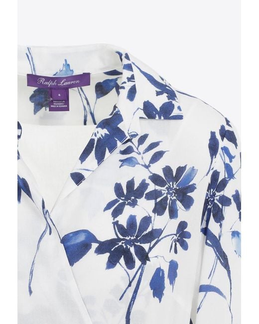 Ralph Lauren Blue Aniyah Floral Midi Wrap Dress