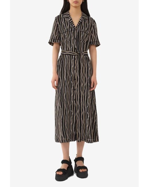 Chloé Black All-Over Chain Print Midi Shirt Dress