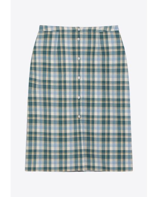 Prada Green Checked Midi Skirt
