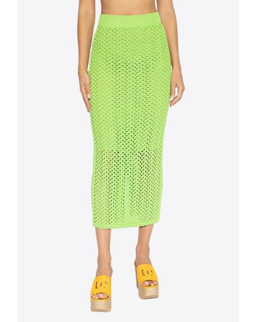 Dolce & Gabbana Green High-Waist Crochet Knit Midi Skirt