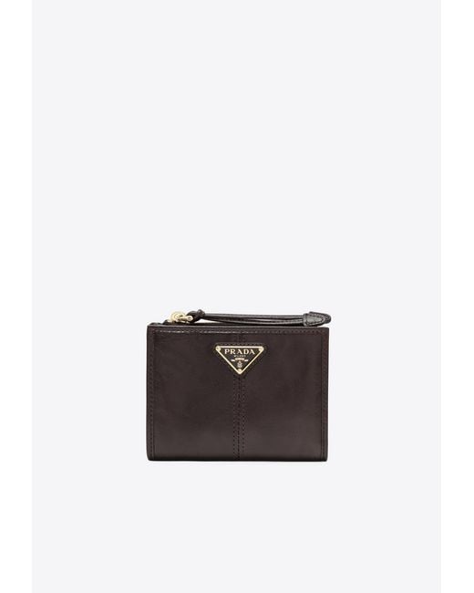 Prada White Triangle Logo Leather Zip Wallet