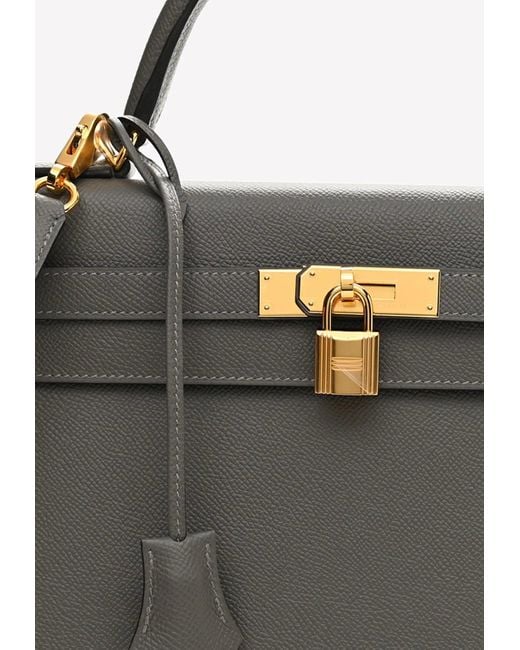 Hermès Kelly 32 Sellier In Gris Meyer Epsom With Gold Hardware in