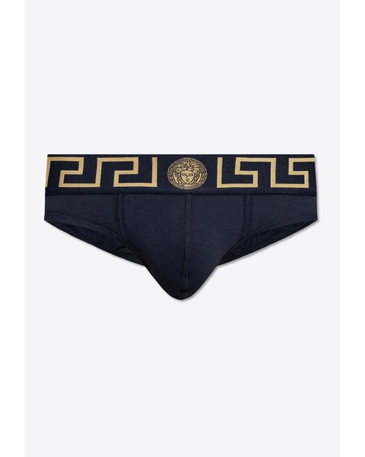Versace Blue Greca Border Elastic Waistband Briefs for men