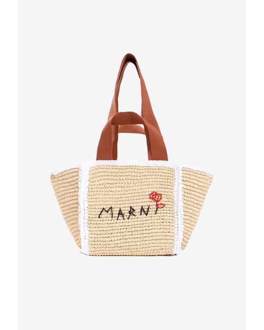 Marni Natural Logo Raffia Tote Bag