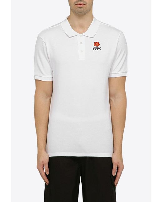 KENZO White Logo Short-Sleeved Polo T-Shirt for men