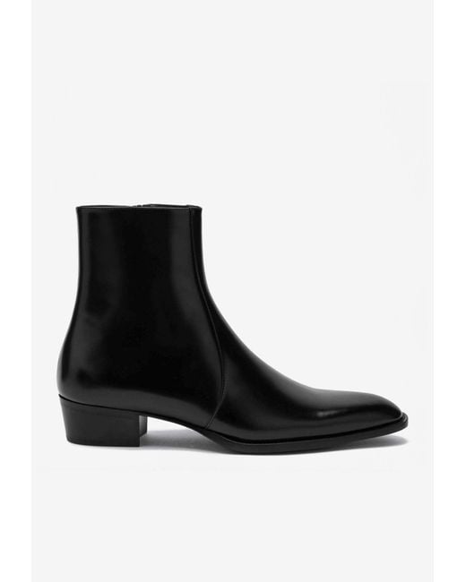 Saint Laurent Black Roman Calf Leather Ankle Boots for men