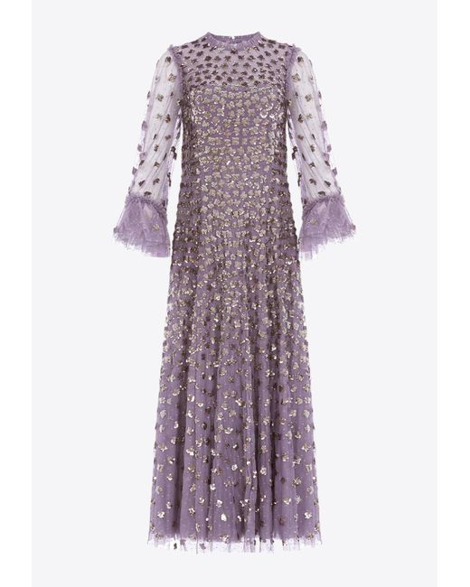 Needle & Thread Purple Glisten Sequined Midi Dress