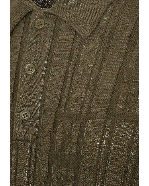 Fendi Green Monogram Knit Polo T-Shirt for men