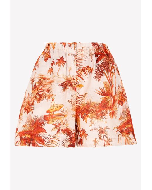 Alanui Orange Ho`okipa Printed Mini Shorts