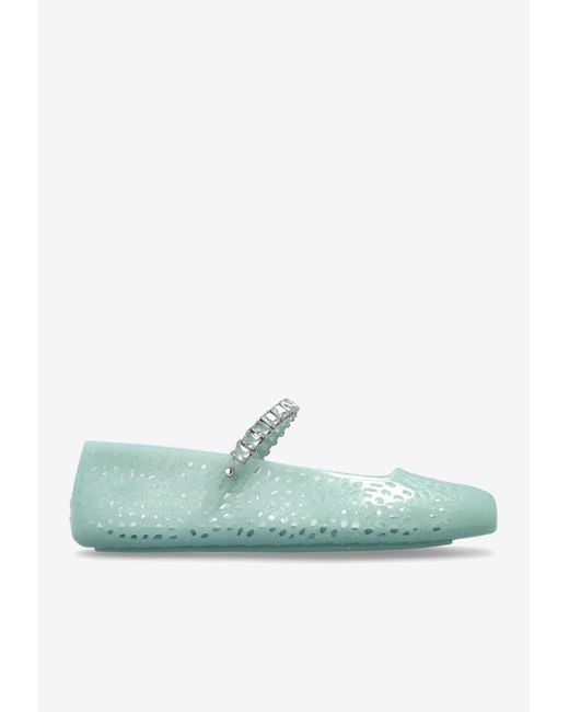 Jimmy Choo Green The Jelly Crystal Embellished Ballet Flats
